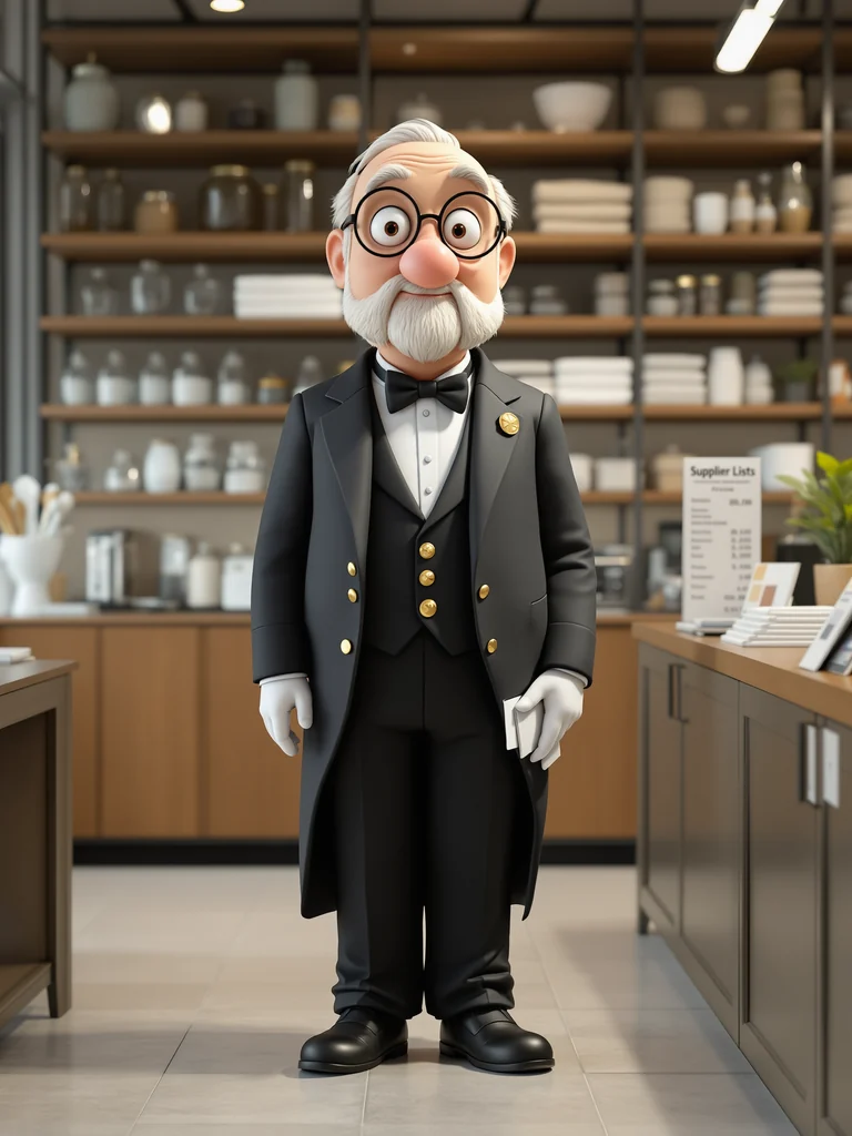 Illustration of a pricing manager holding a magnifying glass over price tags in a showroom